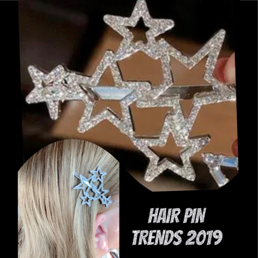SILVER WITH STARS WITH CRYSTALS HAIR PIN - Picture 2 of 4